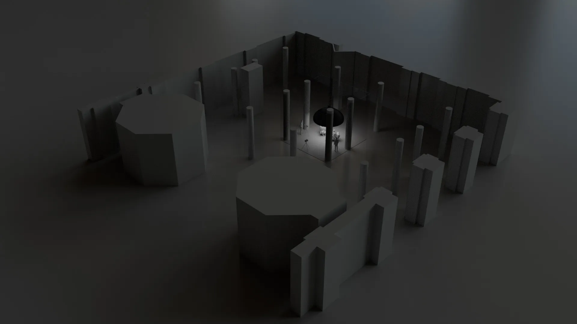 A 3D render showing a high angle wide-shot view of the space.