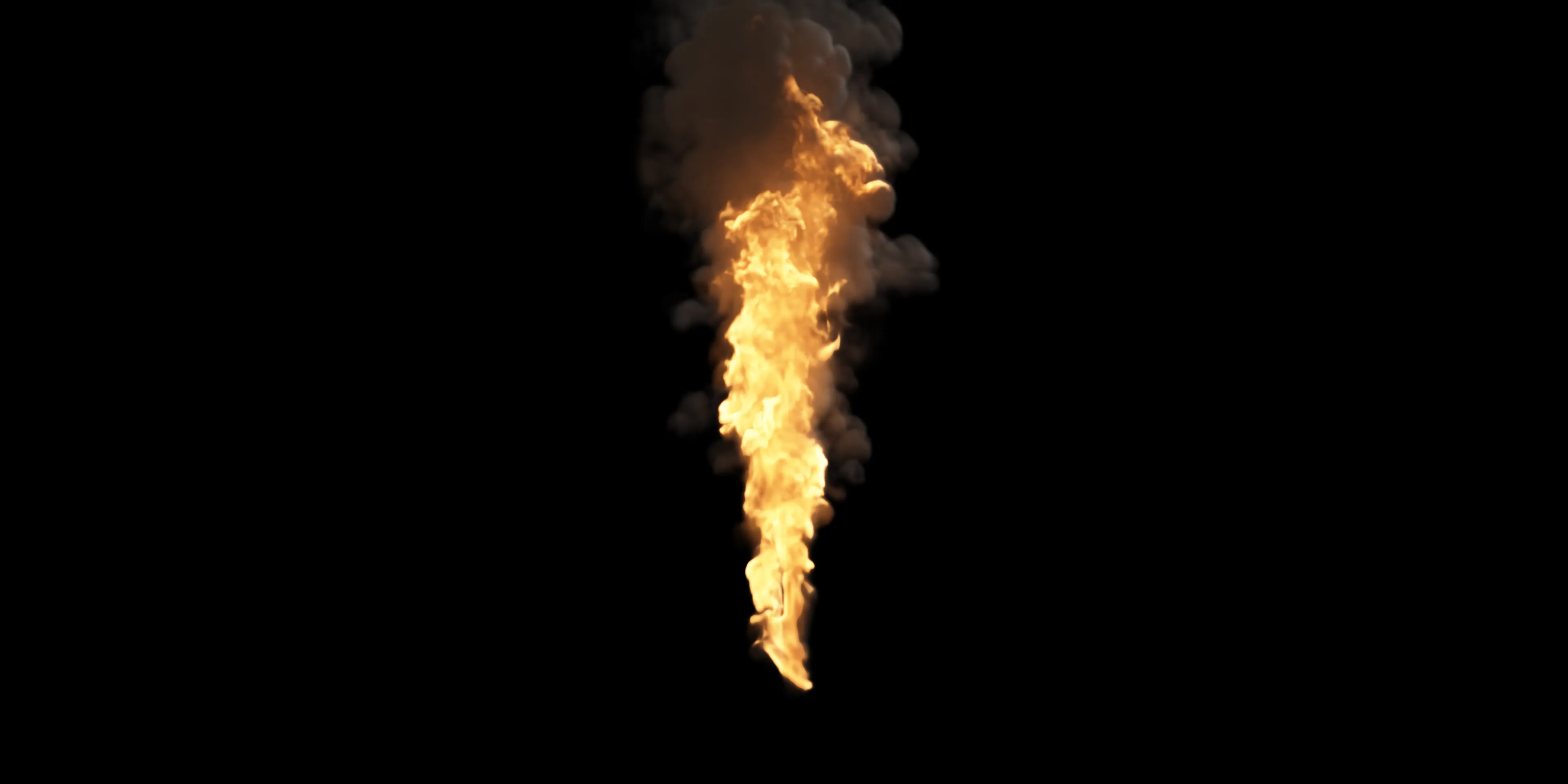 A tall narrow fire in a black void.