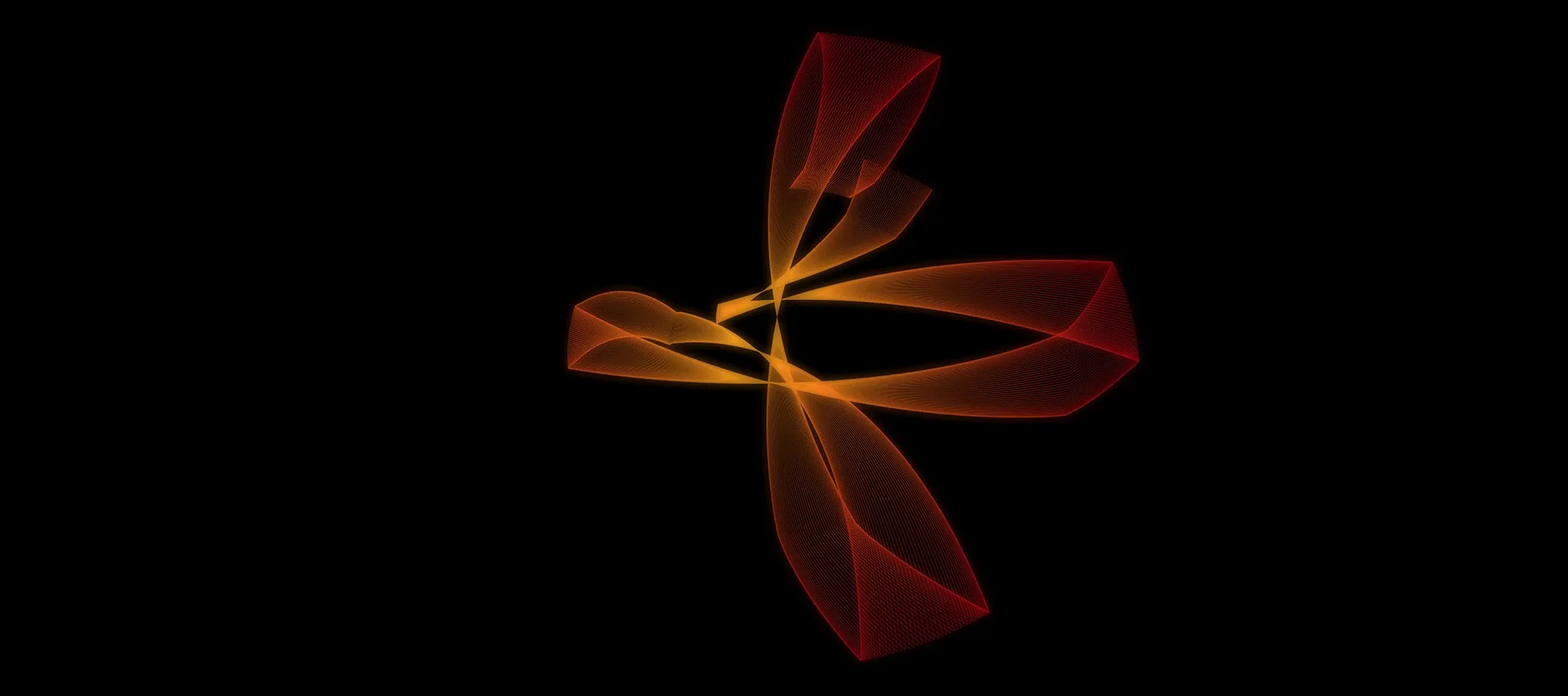 Repeating red and orange lines form an abstract geometric shape.