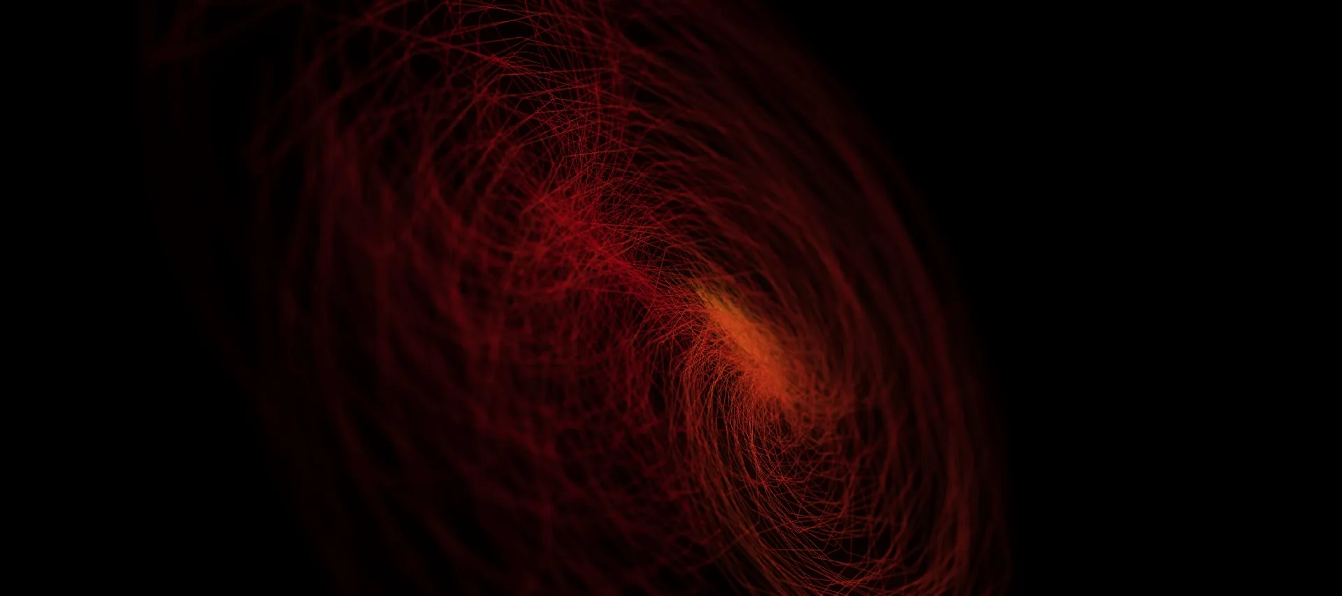 Rendered red and orange lines spiral out from a central core.