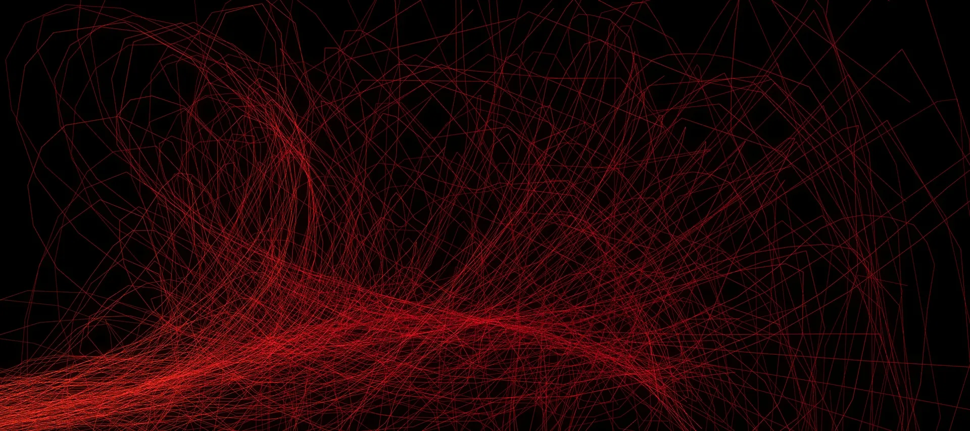 A chaotic structure of 3D rendered red lines.