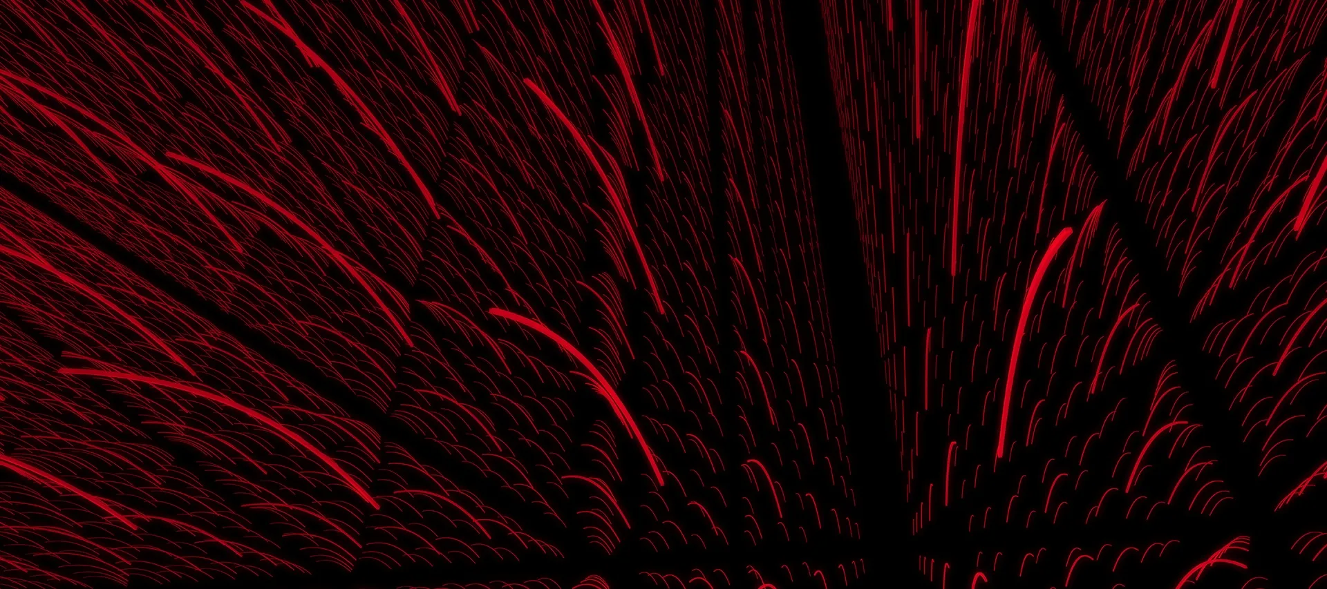 Hunudred of arcing red lines on black.