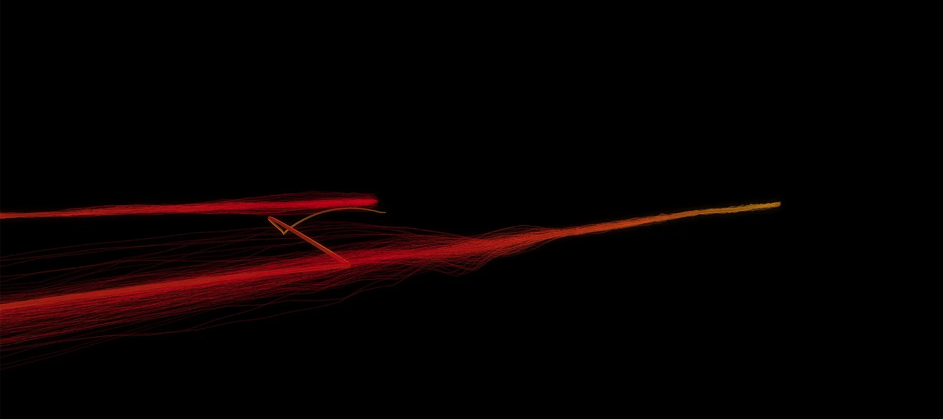 Three red and orange lines streak across a black background.